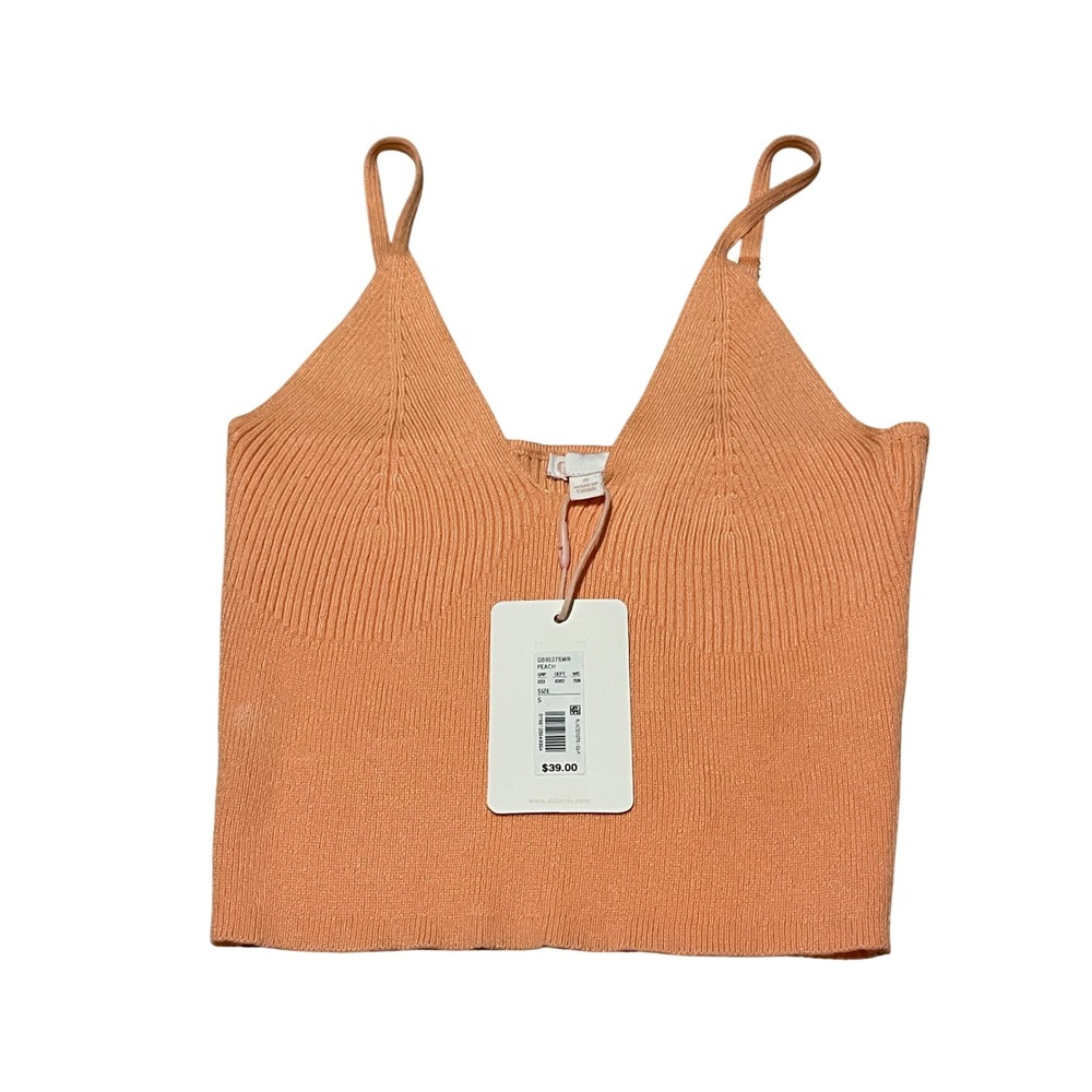 GB Gianni Bini Peach Ribbed Knit Cami Crop Top V-Neck Small GB9527SWR